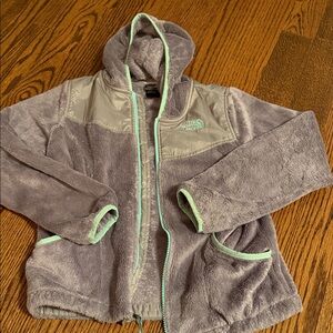 The North Face Gray and Light Green Hooded Fleece kids